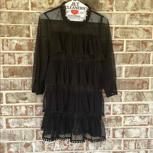 Suzanne Betro Black Tiered Sheer Lace Boho Top